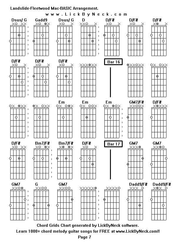 Chord Grids Chart of chord melody fingerstyle guitar song-Landslide-Fleetwood Mac-BASIC Arrangement,generated by LickByNeck software.